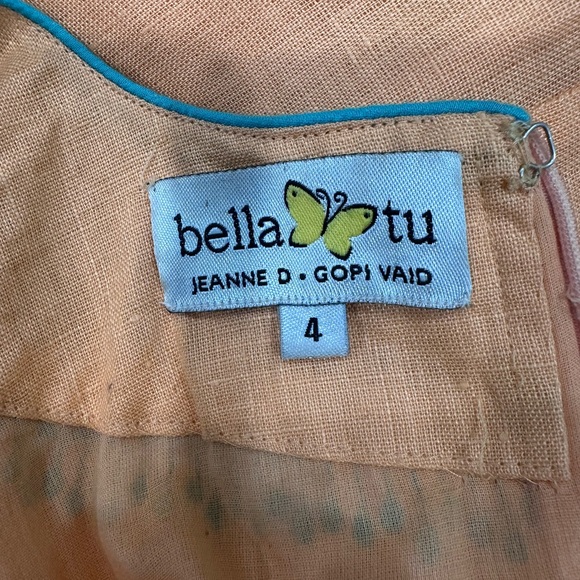 Embroidered Orange Midi Tank Dress with Turquoise Detail Linen Size 4 Small - Picture 7 of 10